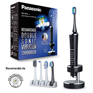 Panasonic EW-DP52 periuță de dinți sonică cu 2 motoare (peri foarte fini, 5 moduri de curățare, 5 capete, reglarea puterii, încărcare rapidă), negru