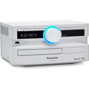 Panasonic SC-UX100 Power Audio Kit (300W, subwoofer de 13 cm, Bluetooth, CD, USB, FM, MAX Juke App, egalizator presetat local), alb