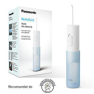 Panasonic EW-DJ11 flosser de călătorie cu baterii (rezervor de apă de 150 ml, funcționare 35 sec, 2 niveluri de presiune cu jet de apă), alb-albastru