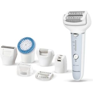 Panasonic ES-EY90 epilator cu 8 atașamente (discuri duble cu 60 pensete, cap lat flexibil, umed și uscat, trimmer retractabil), albastru