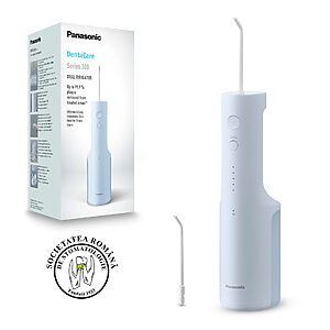 Panasonic EW-DJ26 Duș bucal (2 duze incluse, 5 niveluri de presiune, încărcător fără contact, rezervor de apă de 200 ml), albastru