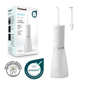 Panasonic EW-DJ86 Duș bucal cu tehnologie ultrasonică (încărcare rapidă, 5 niveluri de presiune, rezervor de apă de 200 ml), alb