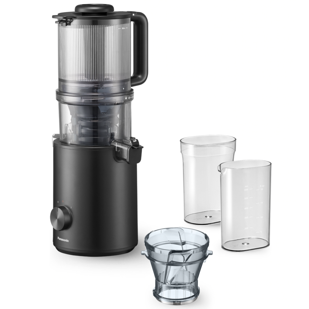 Panasonic MJ-L900 storcător cu presare lentă (stoarcerea fructelor și legumelor întregi, curățare ușoară, accesoriu pentru deserturi congelate), negru