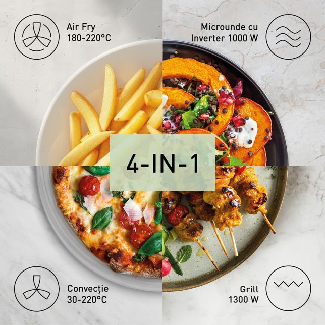 Obține 4-în-1 ‒ Air Fry, Coacere, Grill, Reîncălzire